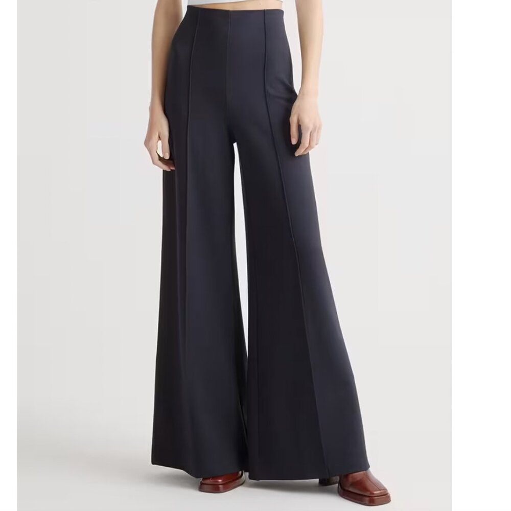 Quince Ultra-Stretch Ponte Super Wide Leg Pants-Navy, Size L